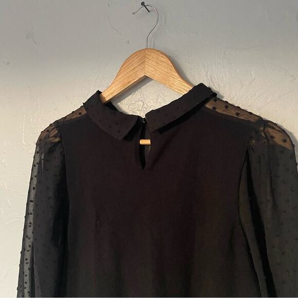 Adrianna Papel Swiss Dot + Knit Blouse Peter Pan Collar Date Night Holiday Small - Picture 7 of 7